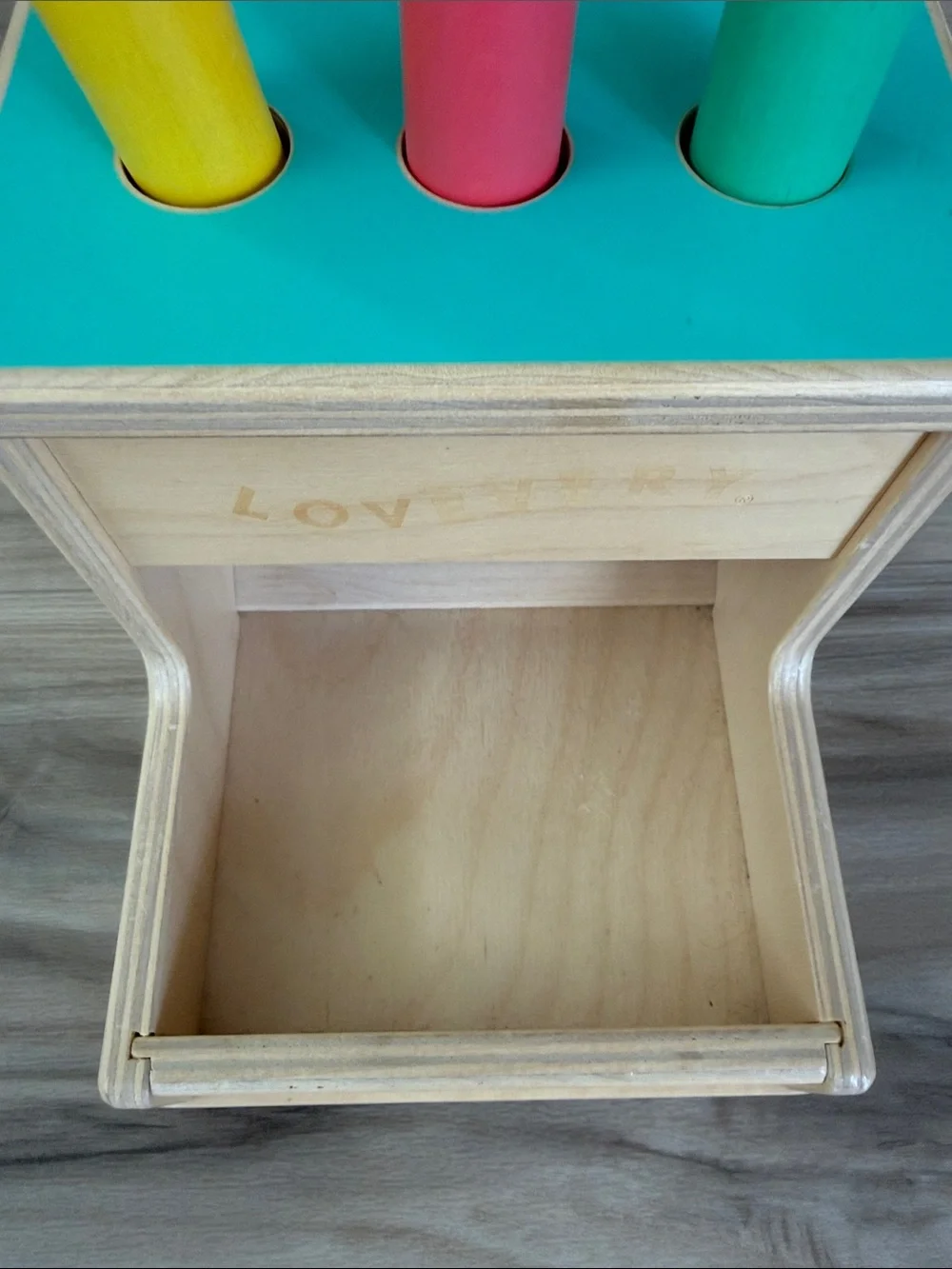 Lovevery Wooden Peg Drop Toy - Yellow, Red & Green Pegs
